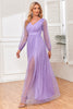 Load image into Gallery viewer, A-Line Long Sleeves Lilac Formal Dress with Slit