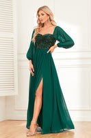 Load image into Gallery viewer, Sparkly Sweetheart Long Sleeves Pine Formal Dress with Sequins