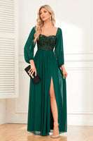 Load image into Gallery viewer, Sparkly Sweetheart Long Sleeves Pine Formal Dress with Sequins