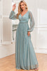 Load image into Gallery viewer, A-Line Sequins Blue Formal Dress with Long Sleeves