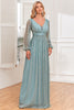 Load image into Gallery viewer, A-Line Sequins Blue Formal Dress with Long Sleeves