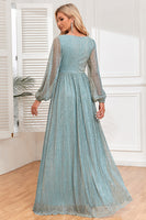 Load image into Gallery viewer, A-Line Sequins Blue Formal Dress with Long Sleeves