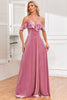 Load image into Gallery viewer, Velvet Cold Shoulder Dusty Rose Formal Dress with Slit