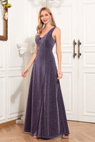 Load image into Gallery viewer, V-Neck Sleeveless Purple Formal Dress with Slit