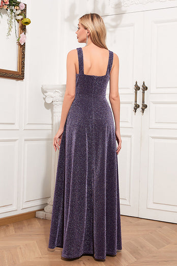 V-Neck Sleeveless Purple Formal Dress with Slit