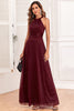 Load image into Gallery viewer, Sparkly Halter Burgundy Party Dress with Open Back