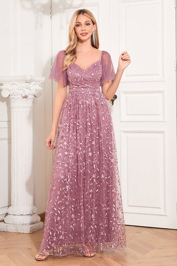 A-Line Dusty Rose Mother Of The Bride Dress with Appliques