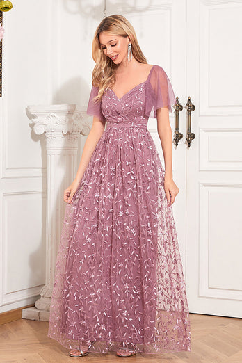 A-Line Dusty Rose Mother Of The Bride Dress with Appliques