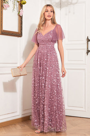 A-Line Dusty Rose Mother Of The Bride Dress with Appliques