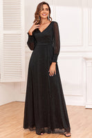 Load image into Gallery viewer, Glitter A-Line Long Sleeves Black Mother of The Bride Dress with Slit