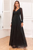 Load image into Gallery viewer, Glitter A-Line Long Sleeves Black Mother of The Bride Dress with Slit
