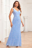 Load image into Gallery viewer, V-Neck Sequins Sky Blue Prom Dress