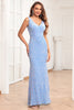 Load image into Gallery viewer, V-Neck Sequins Sky Blue Prom Dress