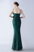 Load image into Gallery viewer, Black Spaghetti Straps Sheath Sequin Formal Dress with Feather
