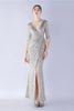 Load image into Gallery viewer, Navy Sequin V-neck Half Sleeves Sheath Formal Dress with Feather