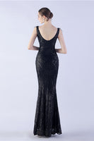 Load image into Gallery viewer, Lilac Mermaid V Neck Side Slit Beaded Evening Dress With Feather