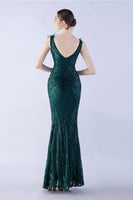 Load image into Gallery viewer, Lilac Mermaid V Neck Side Slit Beaded Evening Dress With Feather