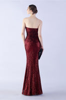 Load image into Gallery viewer, Dark Green Strapless Sequin Sheath Formal Dress with Feather