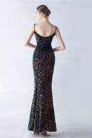 Load image into Gallery viewer, Glitter Mermaid Spaghetti Straps Beaded Symphony Black Formal Dress With Side Slit