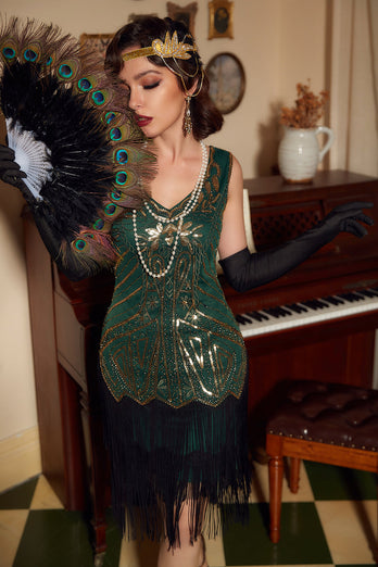 Green V Neck 1920s Great Gatsby Dress