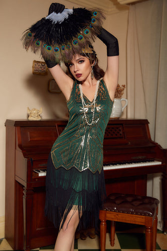 Green V Neck 1920s Great Gatsby Dress