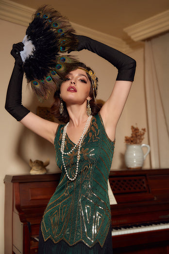 Green V Neck 1920s Great Gatsby Dress