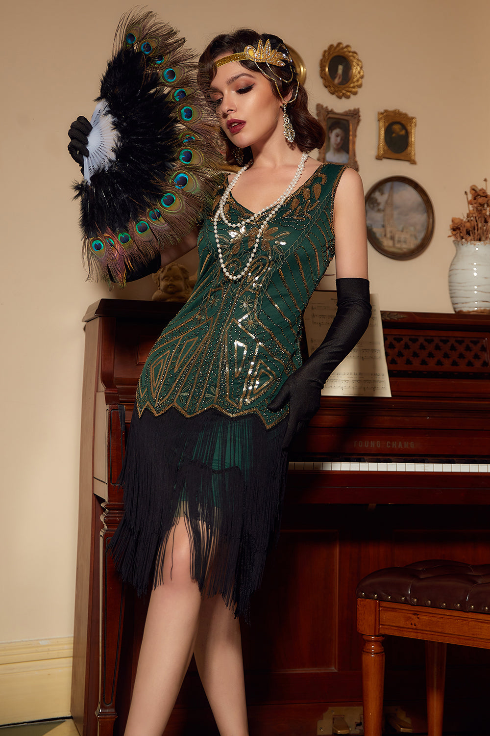 V Neck Sleeveless 1920s Dress