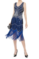 Load image into Gallery viewer, V Neck Blue 1920s Dress