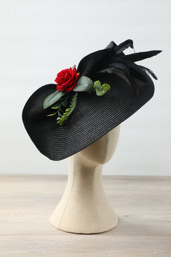 1920s Black Headband with Flower