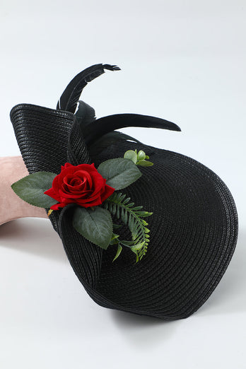 1920s Black Headband with Flower