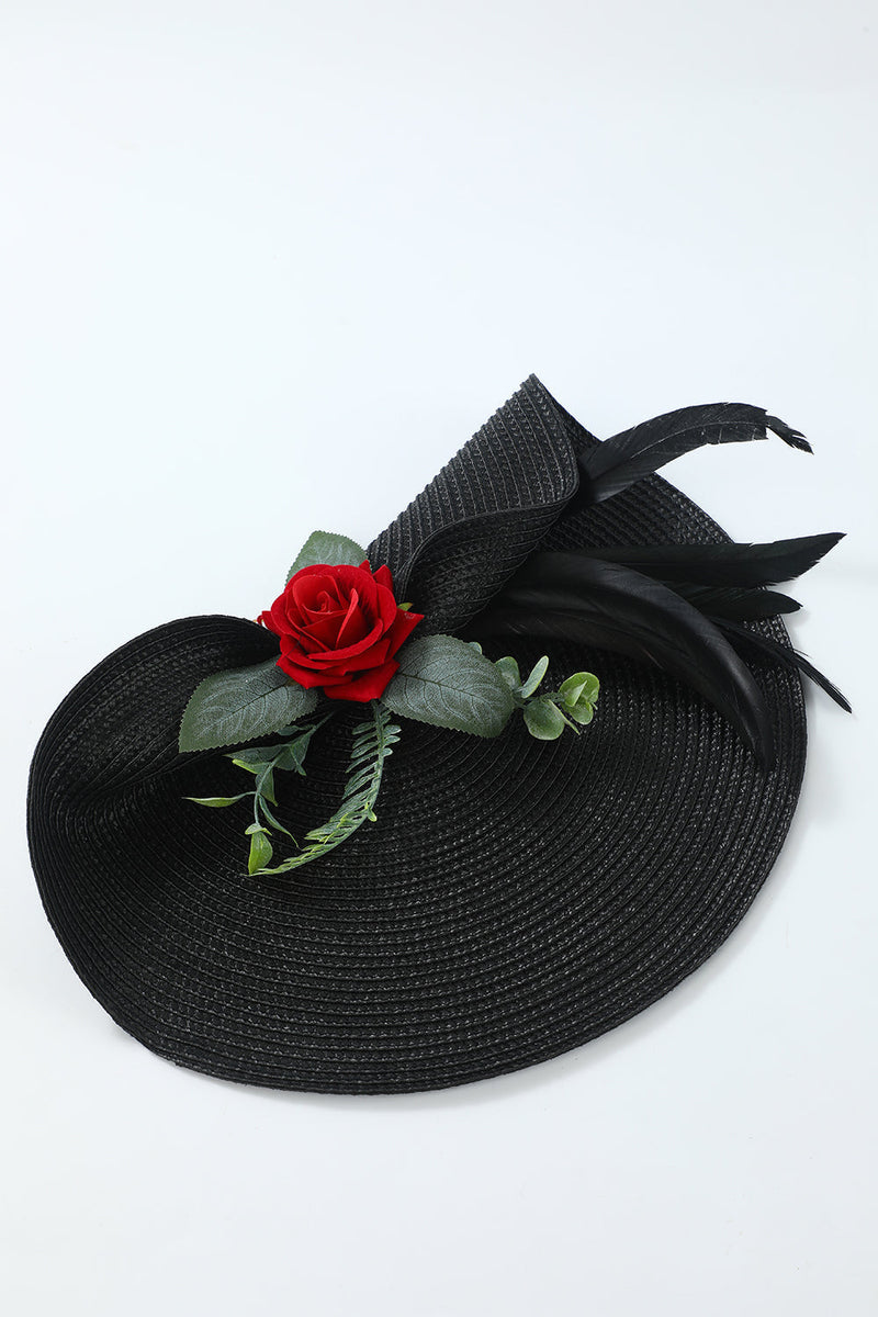 Load image into Gallery viewer, 1920s Black Headband with Flower