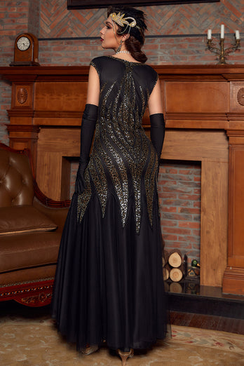 Black Red Sequins Long 1920s Dress
