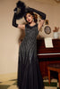 Load image into Gallery viewer, Black Silver Sequins Long 1920s Dress