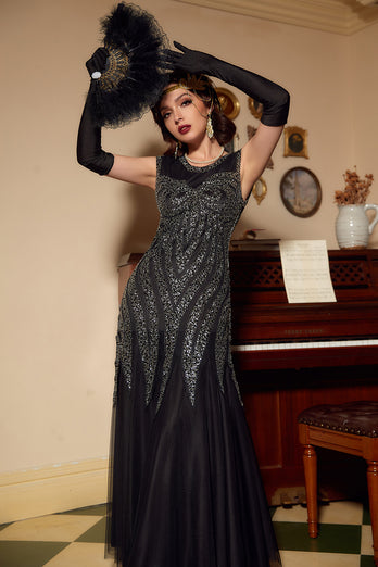 Black Red Sequins Long 1920s Dress