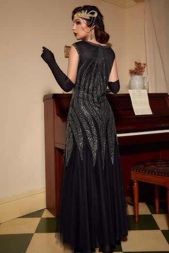 Black Red Sequins Long 1920s Dress