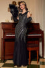 Load image into Gallery viewer, Black Red Sequins Long 1920s Dress