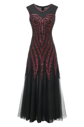 Black Red Sequins Long 1920s Dress