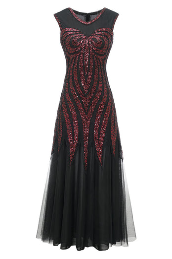 Black Red Sequins Long 1920s Dress