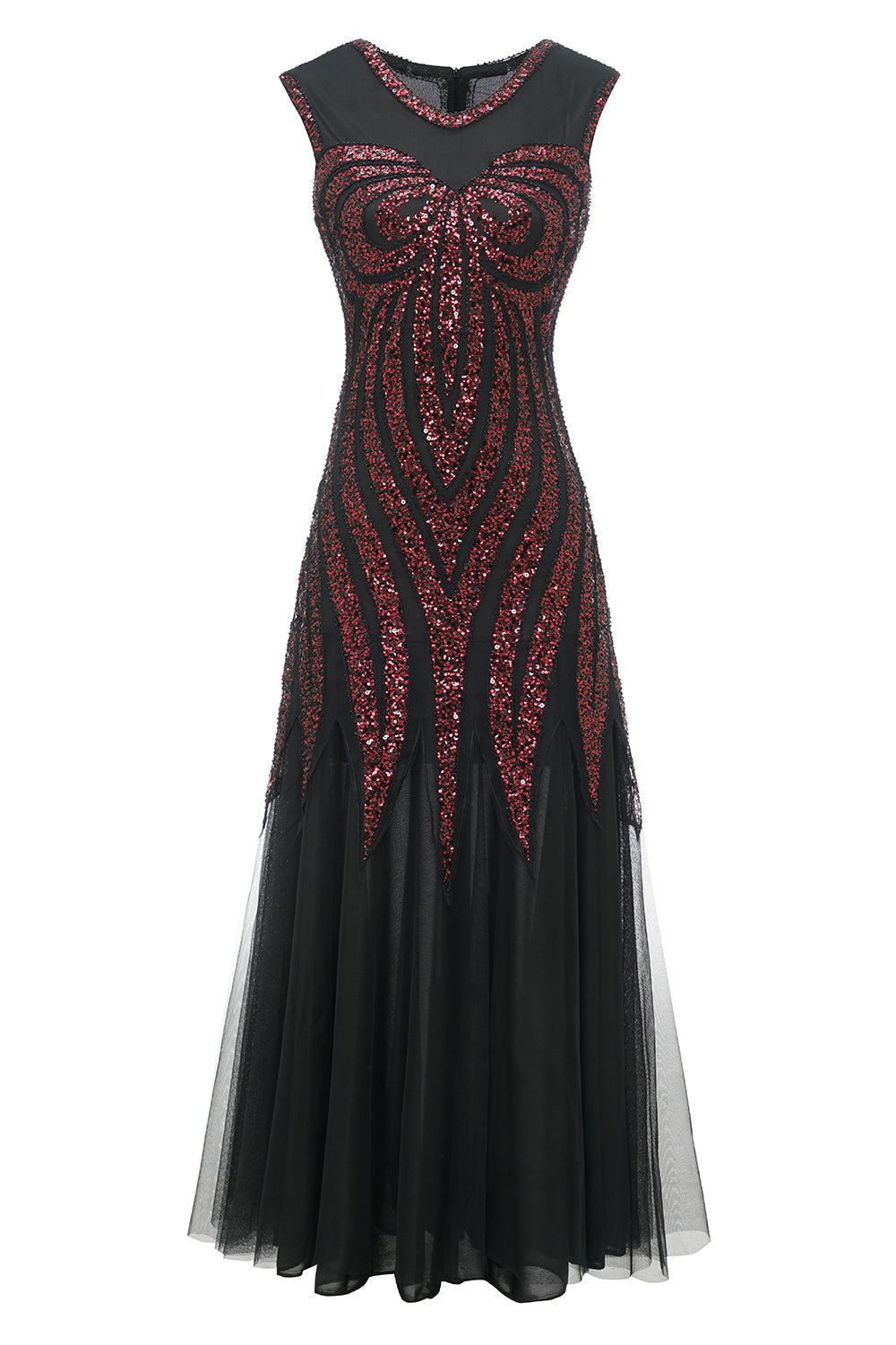 Black Red Sequins Long 1920s Dress