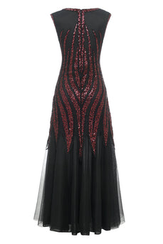 Black Red Sequins Long 1920s Dress