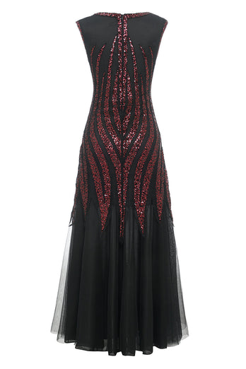 Black Red Sequins Long 1920s Dress