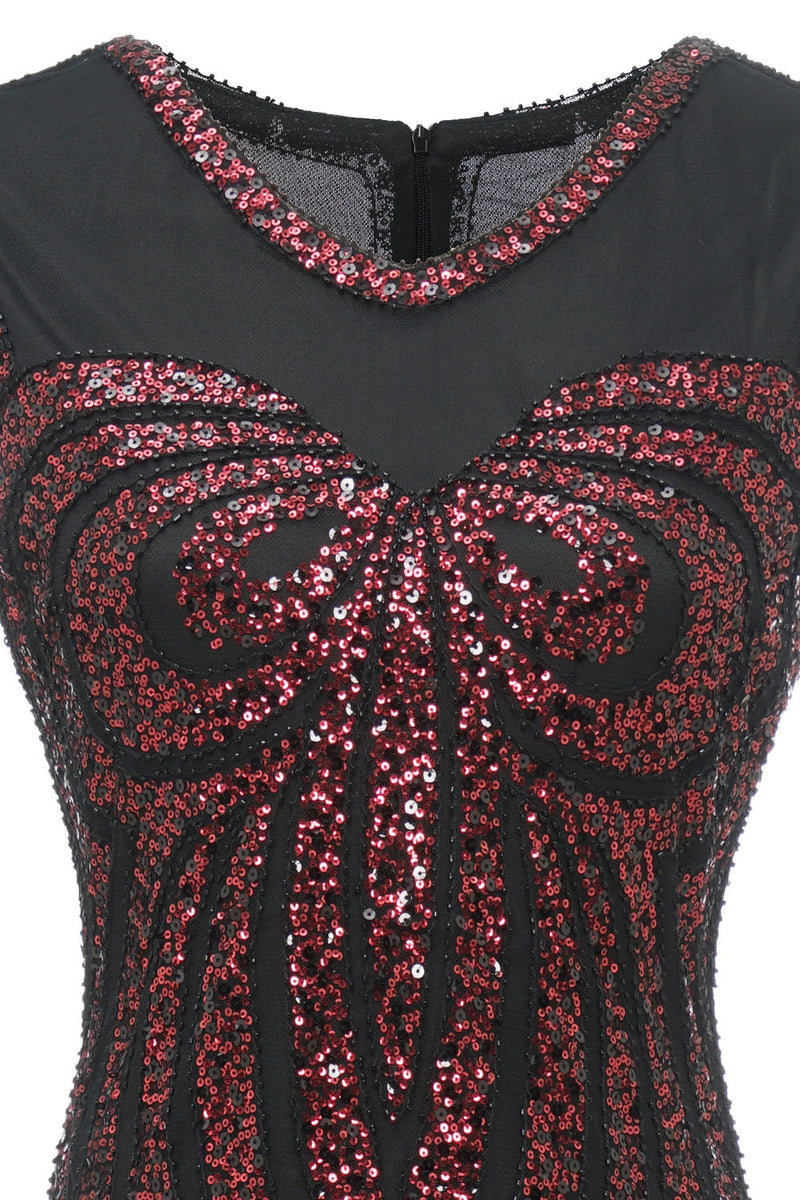 Load image into Gallery viewer, Black Red Sequins Long 1920s Dress
