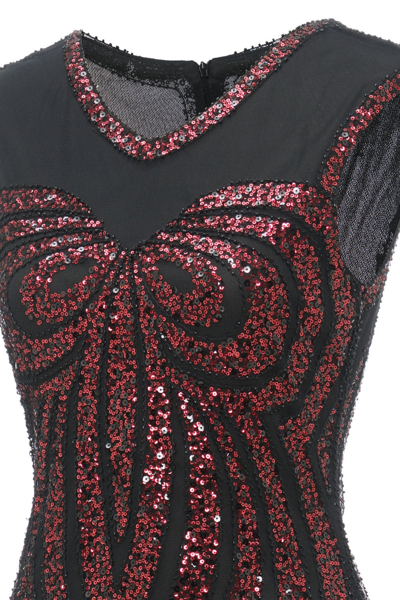 Load image into Gallery viewer, Black Red Sequins Long 1920s Dress
