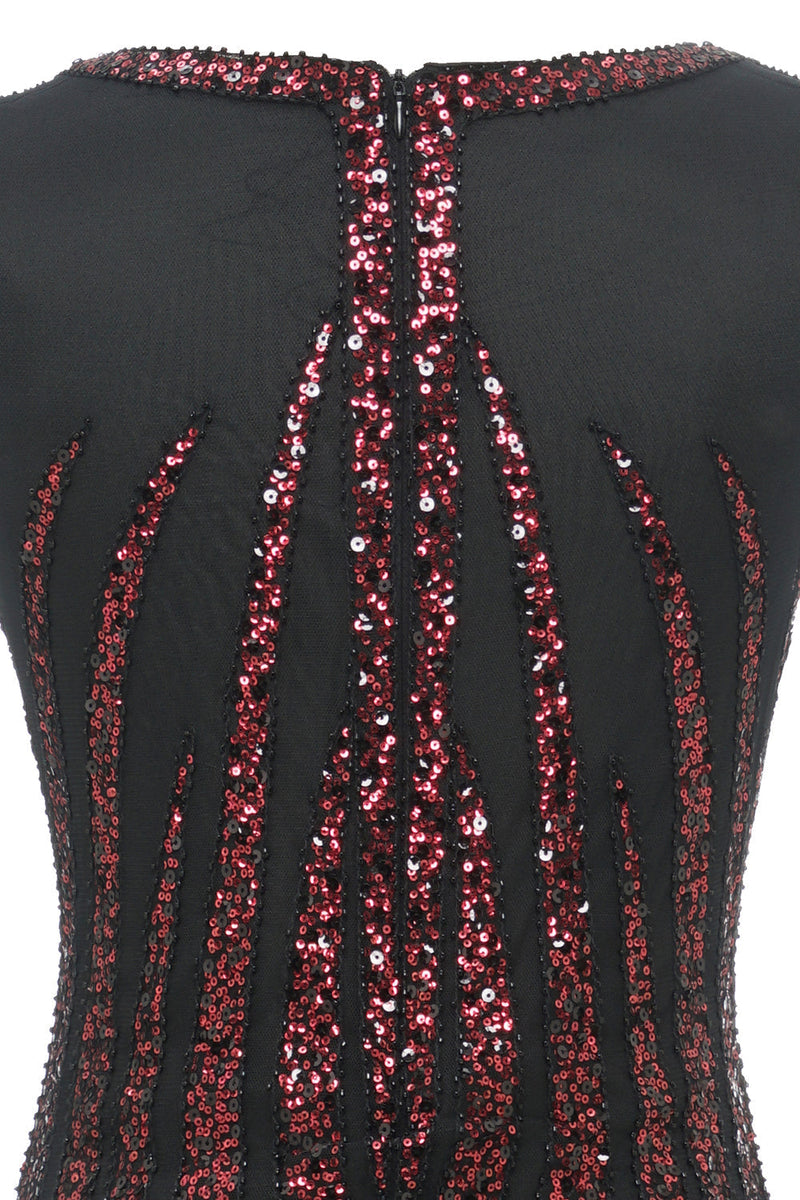 Load image into Gallery viewer, Black Red Sequins Long 1920s Dress