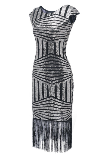 Silver Round Neck 1920s Flapper Dress