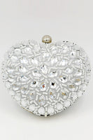 Load image into Gallery viewer, Silver Beaded Heart Shaped Party Clutch