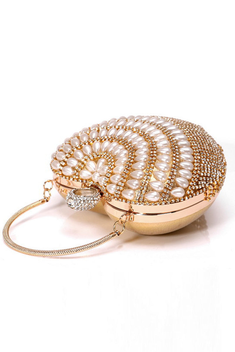 Load image into Gallery viewer, Champagne Beaded Pearls Party Clutch