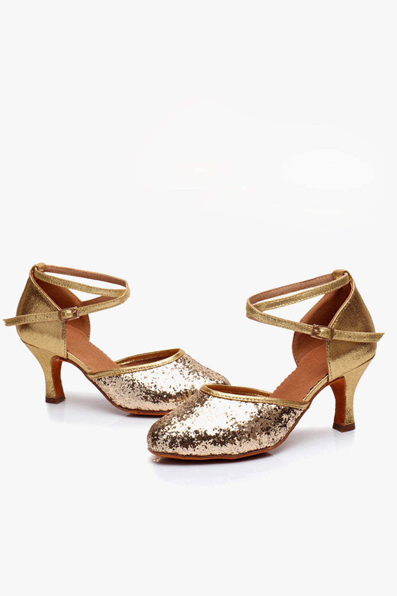 Load image into Gallery viewer, Gold Sequin T Straps 1920s Heels