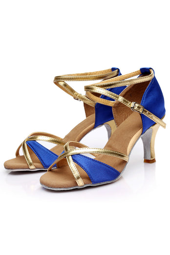 Blue Golden Pointed Sandal Heel