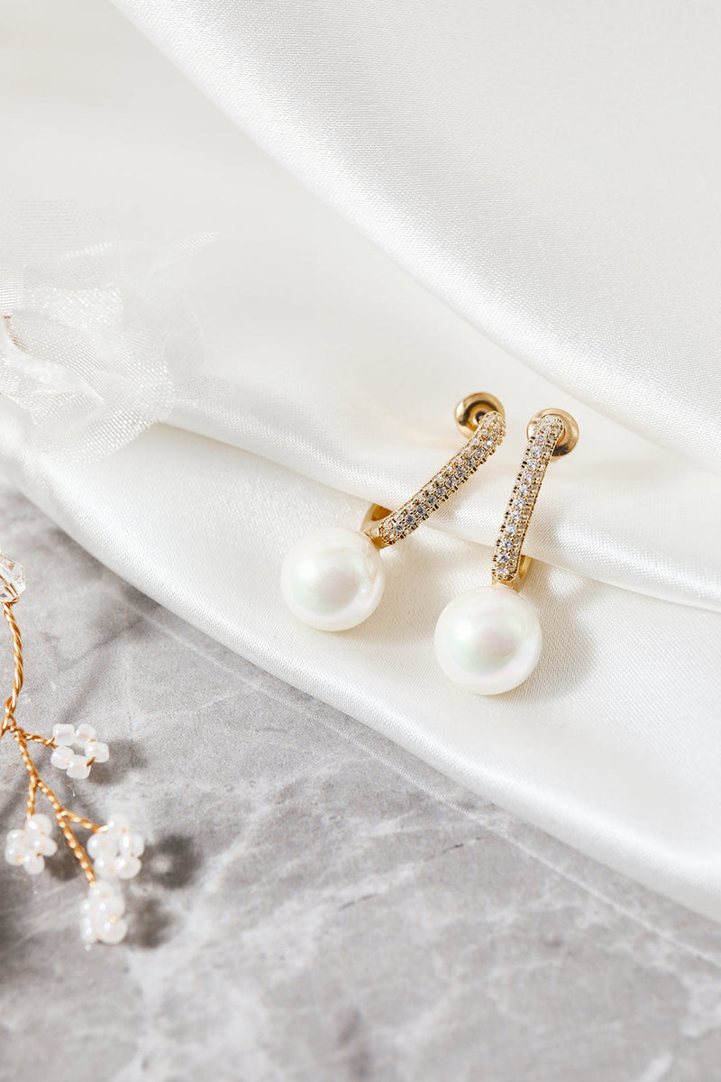 Load image into Gallery viewer, Pearl  Beading Golden Earrings